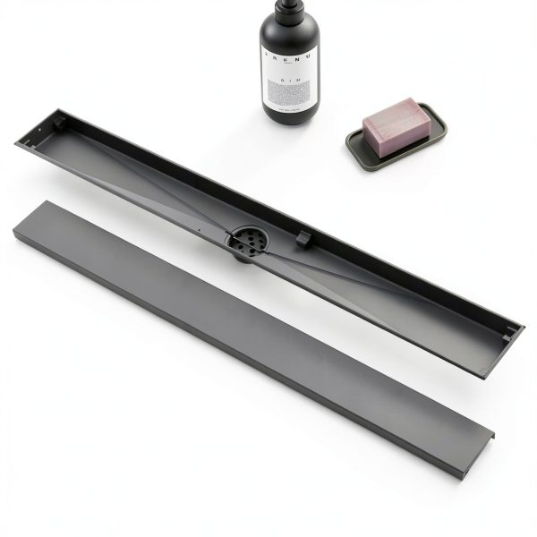 Linear Shower Drain kuaisailsk 24in Matte Black Tile Insert Panel-7